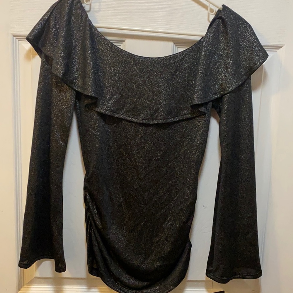 By & By Long Sleeve Metallic Sheer Long Sleeve Blouse